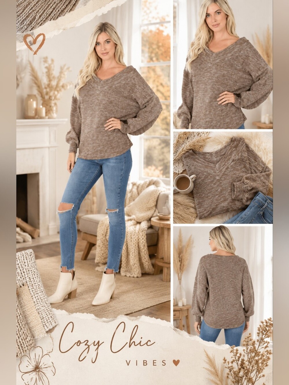 Zenana Oversized V-Neck Sweater – Cozy Chic Essential | Brown